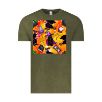 Vintage Olive halloween cat and witch seamless pattern Vintage Tee - BundleAndBundleShop