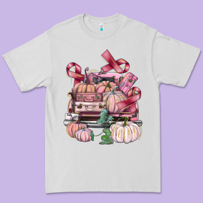 Breast Cancer Truck With Pumpkins Premium Tee Designed By Fadigitalartstudio