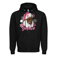 Pink Christmas African American Santa Believe Zipper Hoodie | Teevron