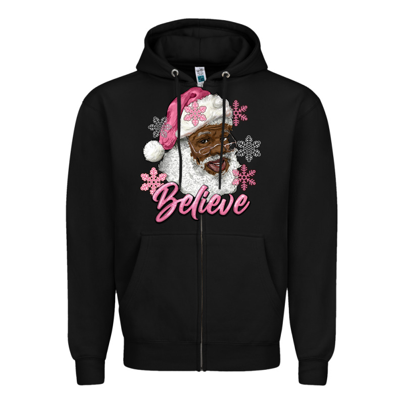 Pink Christmas African American Santa Believe Zipper Hoodie by RanaPortraitStore | Teevron