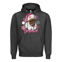 Charcoal Heather pink christmas african american santa believe Zipper Hoodie - RanaPortraitStore
