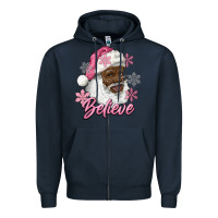 Navy pink christmas african american santa believe Zipper Hoodie - RanaPortraitStore