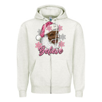 Oatmeal Heather pink christmas african american santa believe Zipper Hoodie - RanaPortraitStore