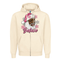 Sandshell pink christmas african american santa believe Zipper Hoodie - RanaPortraitStore