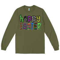 Army Green Happy Easter Long Sleeve Tee - CowhideDigitalArt