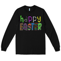 Black Happy Easter Long Sleeve Tee - CowhideDigitalArt