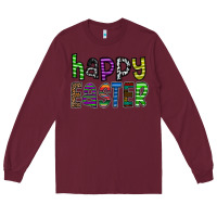 Burgundy Happy Easter Long Sleeve Tee - CowhideDigitalArt