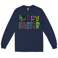 Navy Happy Easter Long Sleeve Tee - CowhideDigitalArt