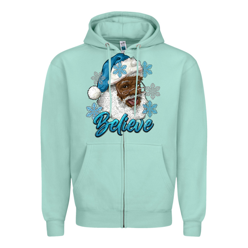 Winter Christmas African American Santa Believe Zipper Hoodie by RanaPortraitStore | Teevron