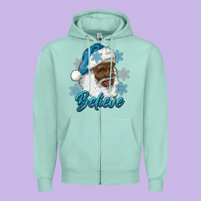 Winter Christmas African American Santa Believe Zipper Hoodie Designed By Ranaportraitstore