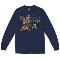 Navy Happy Easter Y'all Long Sleeve Tee - CowhideDigitalArt