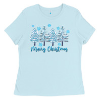 Baby Blue merry christmas blue trees Ladies Tee - FaDigitalArtStudio