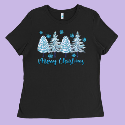 Merry Christmas Blue Trees Ladies Tee Designed By Fadigitalartstudio