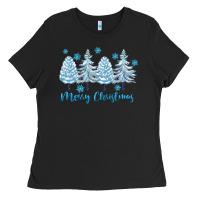 Merry Christmas Blue Trees Ladies Tee | Teevron