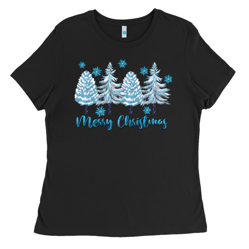 Merry Christmas Blue Trees Ladies Tee by FaDigitalArtStudio | Teevron
