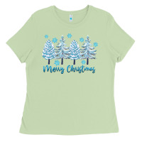 Matcha merry christmas blue trees Ladies Tee - FaDigitalArtStudio