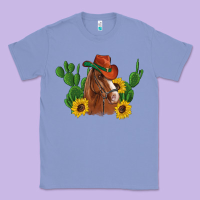 Western Horse Cowboy Hat Cactus Sunflowers Classic Tee Designed By Artiststas