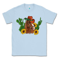 Dusty Blue western horse cowboy hat cactus sunflowers Classic Tee - Artiststas