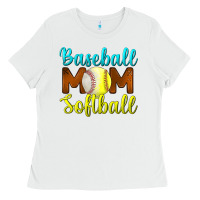 White baseball mom softball Ladies Tee - BundleAndBundleShop