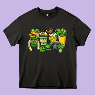St. Patrick's Day Coffee Cups Heavy Core Tee Designed By Howdyjamesfarm