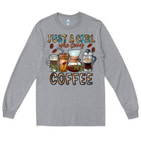 Heather Grey Just A Girl Who Loves Coffee Long Sleeve Tee - CowhideDigitalArt