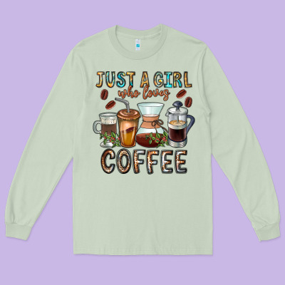 Just A Girl Who Loves Coffee Long Sleeve Tee Designed By Cowhidedigitalart