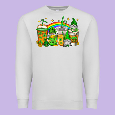 St Patricks Day Gnomes Coffee Cups Premium Sweatshirt Designed By Jasminsmagicworld
