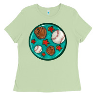 Matcha baseball with sunflower round earrings Ladies Tee - BundleAndBundleShop