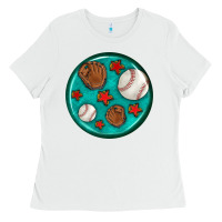 White baseball with sunflower round earrings Ladies Tee - BundleAndBundleShop