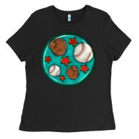 Baseball With Sunflower Round Earrings Ladies Tee | Teevron