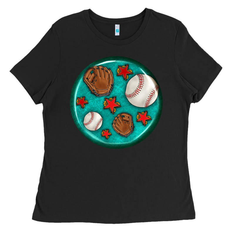 Baseball With Sunflower Round Earrings Ladies Tee by BundleAndBundleShop | Teevron