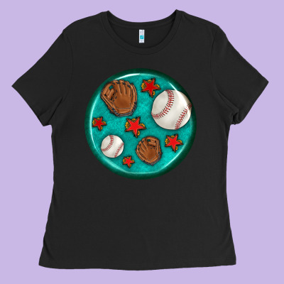 Baseball With Sunflower Round Earrings Ladies Tee Designed By Bundleandbundleshop