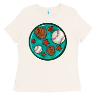 Bone baseball with sunflower round earrings Ladies Tee - BundleAndBundleShop