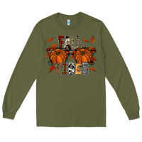 Army Green autumn style with pumpkins Long Sleeve Tee - CowhideDigitalArt