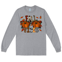 Heather Grey autumn style with pumpkins Long Sleeve Tee - CowhideDigitalArt