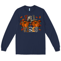 Navy autumn style with pumpkins Long Sleeve Tee - CowhideDigitalArt