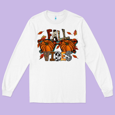 Autumn Style With Pumpkins Long Sleeve Tee Designed By Cowhidedigitalart