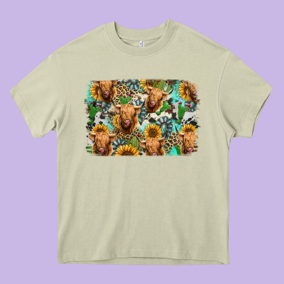 Highland Cow Western Background Heavy Core Tee Designed By Jasminsmagicworld