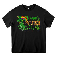 Black St. Patrick's Happy Pat T-Rex Day with rainbow Heavy Core Tee - HowdyJamesFarm