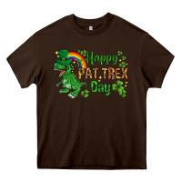 Chocolate Brown St. Patrick's Happy Pat T-Rex Day with rainbow Heavy Core Tee - HowdyJamesFarm