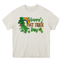 Cream St. Patrick's Happy Pat T-Rex Day with rainbow Heavy Core Tee - HowdyJamesFarm