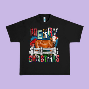 Merry Christmas Simmental Cow Urban Heavy Tee Designed By Fadigitalartstudio