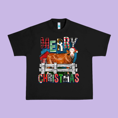 Merry Christmas Simmental Cow Urban Heavy Tee Designed By Fadigitalartstudio