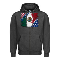 Charcoal Heather Mexican With American Flag Zipper Hoodie - RanaPortraitStore