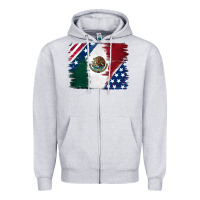 Heather Grey Mexican With American Flag Zipper Hoodie - RanaPortraitStore