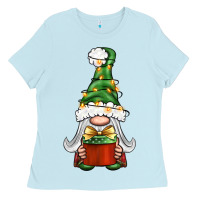 Baby Blue Christmas Gnome With Gift Ladies Tee - BundleAndBundleShop