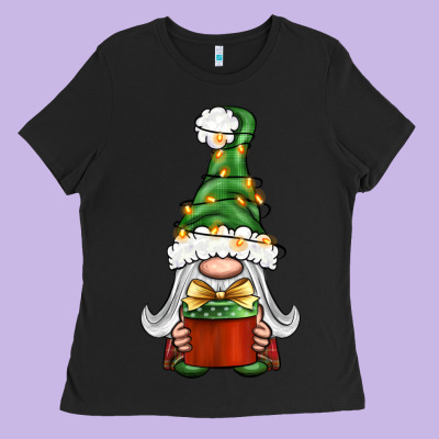 Christmas Gnome With Gift Ladies Tee Designed By Bundleandbundleshop