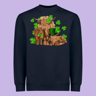 St Patricks Day Cow Family Heavyweight Sweatshirt Designed By Ranaportraitstore