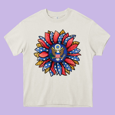 American Sunflower Heavy Core Tee Designed By Jasminsmagicworld