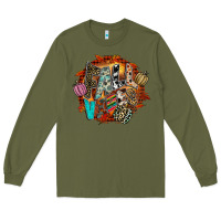 Army Green Fall Vibes Long Sleeve Tee - CowhideDigitalArt